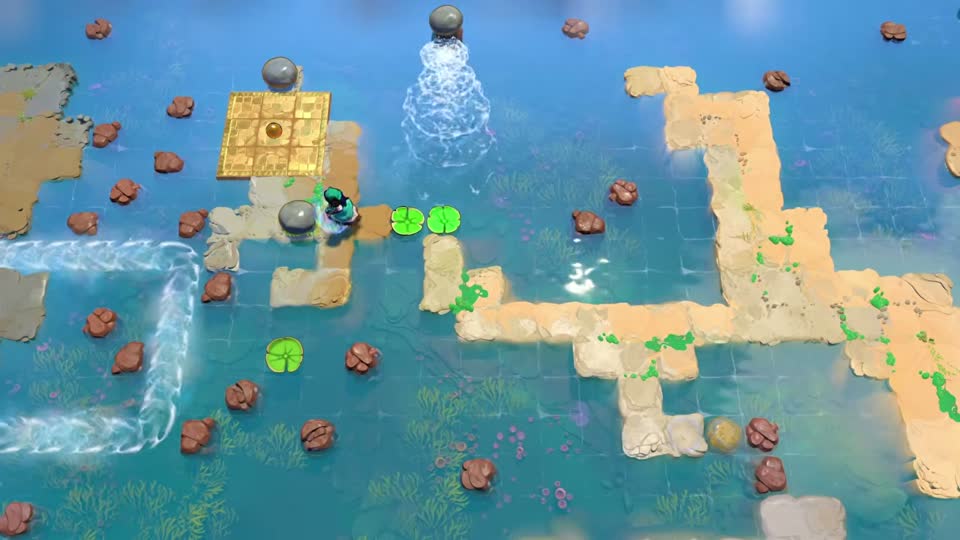 The redirected pad meets the pad beside the orb-side checkpoint, opening the crossing.