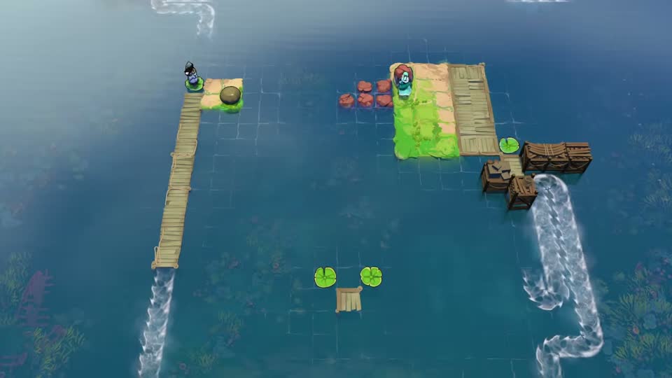 The red rocks make a compact two-row platform immediately left of the island.