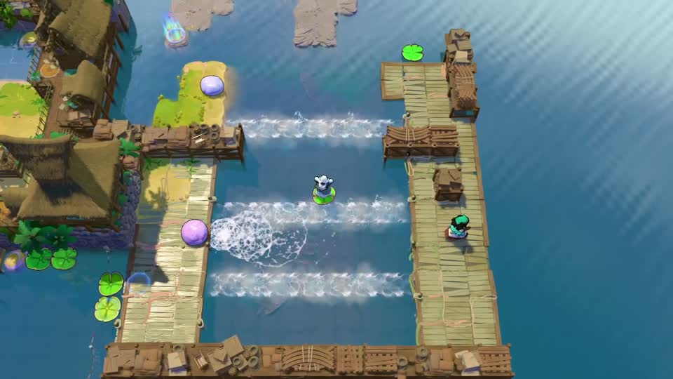 The passenger travels between the long docks while the stone changes sides.