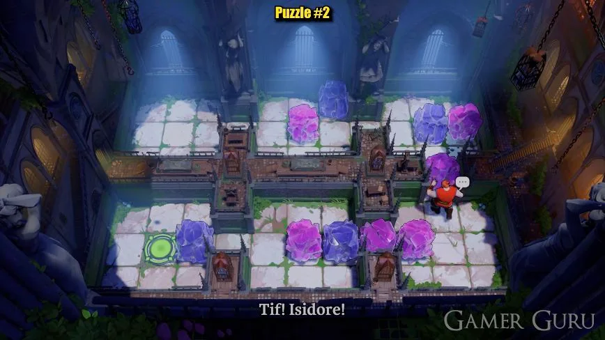 After walking around it, the red hero pushes the connector crystal back up