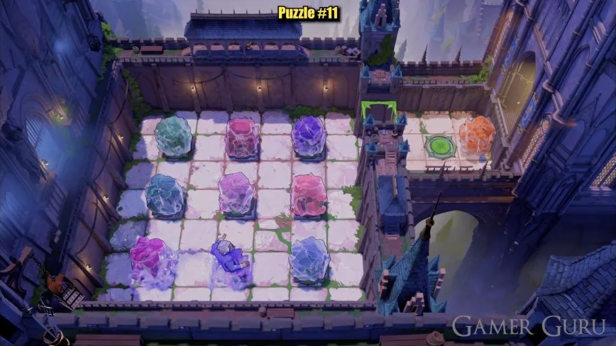 The first exchange leaves the purple crystal holding the lower-left plate