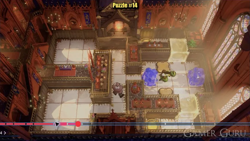Green has pulled the first crystal through the central passage into the right-hand room