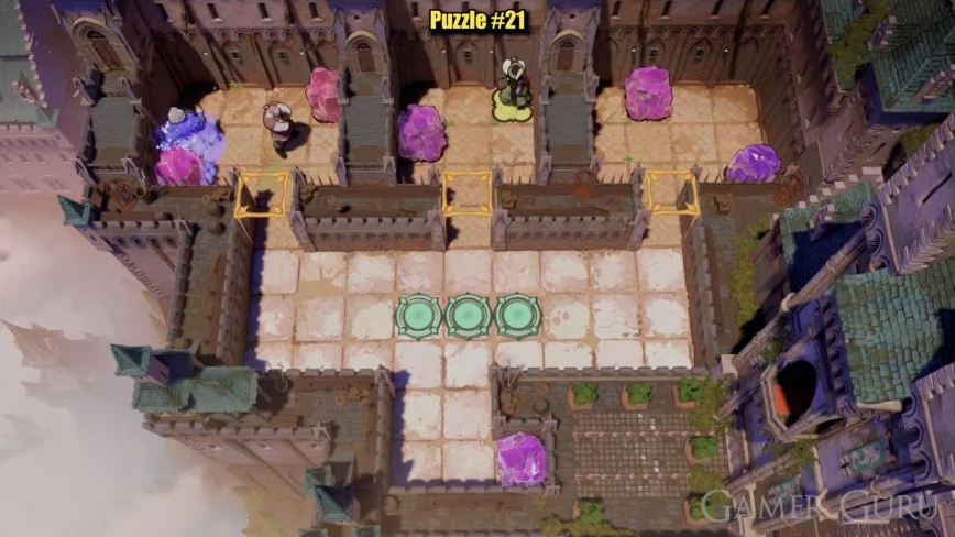 A second crystal replaces purple on the left room’s lower-left plate