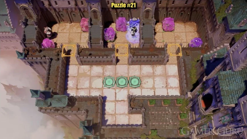 Purple exchanges upward with green to take over the upper-right plate before the final crystal exchange