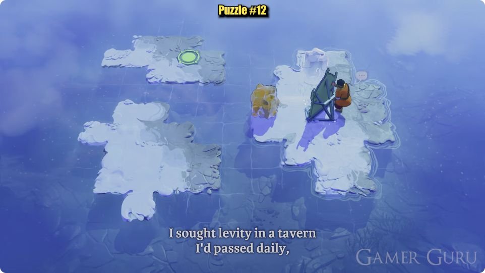 The mirror has moved north and west so the gold rock’s pale landing is on the eastern island’s north end.