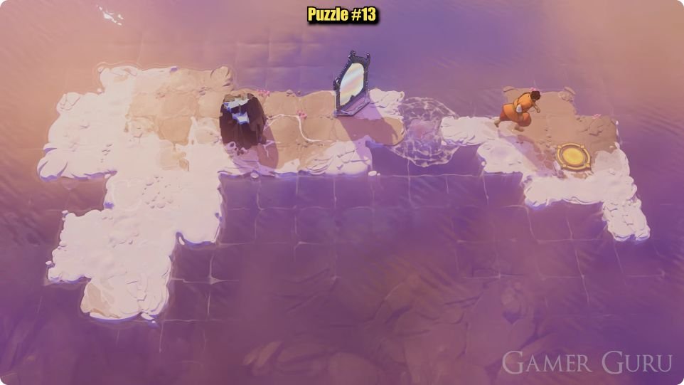 The pink rock fills the lower eastern gap; the character has crossed onto the circle island and still needs to walk southeast onto the circle.