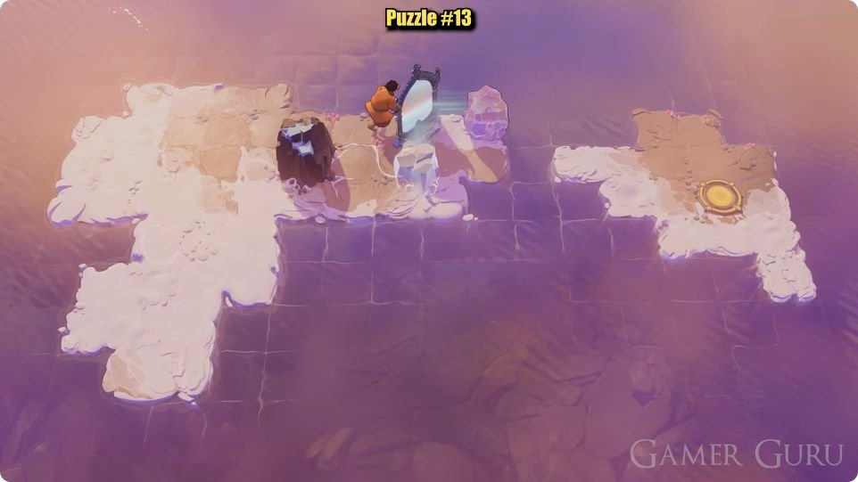 After moving the mirror east above the dark block, the rock’s pale landing is on the lower row directly south of the mirror.